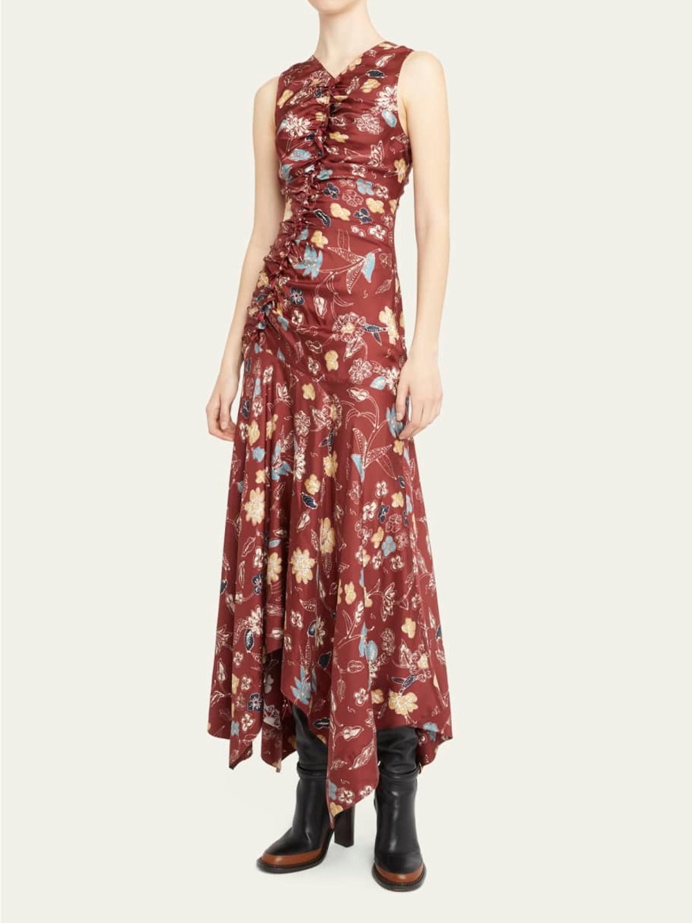 Ulla Johnson Alma Dress Anemone 100% Silk Floral Print Ruched